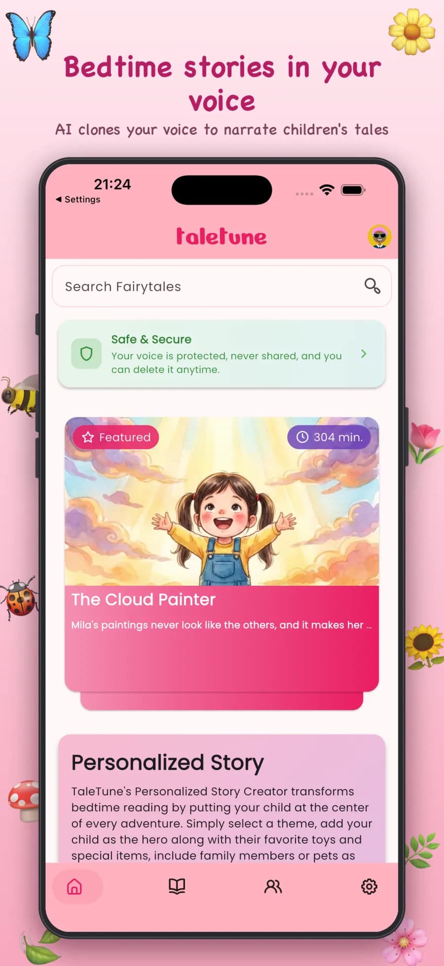 The Taletune home screen with a featured story