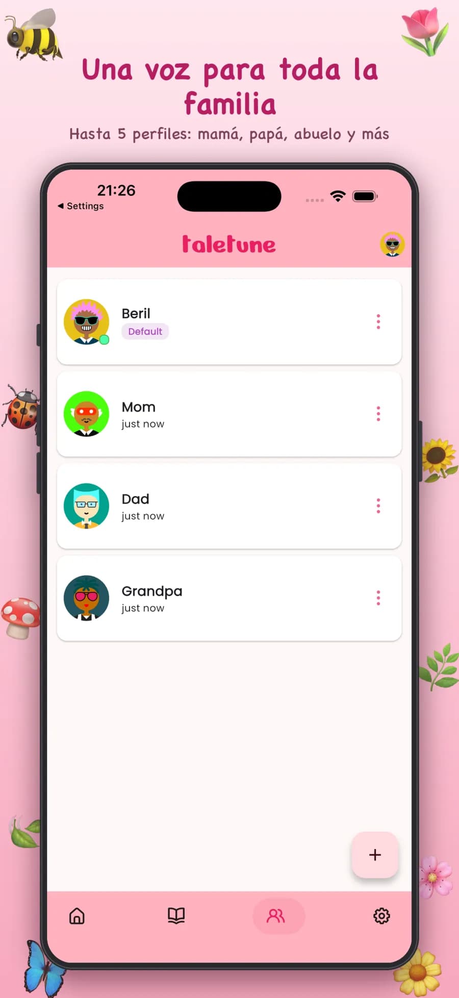 Perfiles de voz de la familia en Taletune